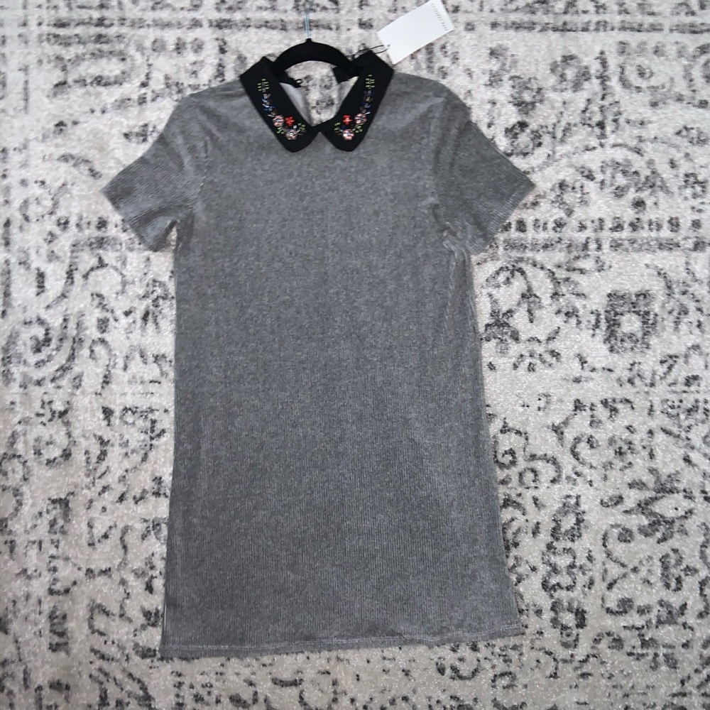Zara Feather Gray Corduroy Mini Dress